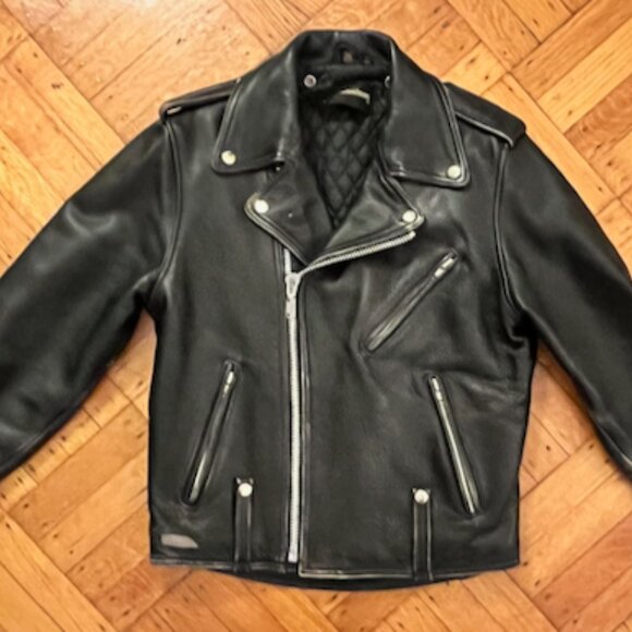 Vintage 1980s Harley Davidson Perfecto Motorcycle Jacket w Belt and Kidney Pad